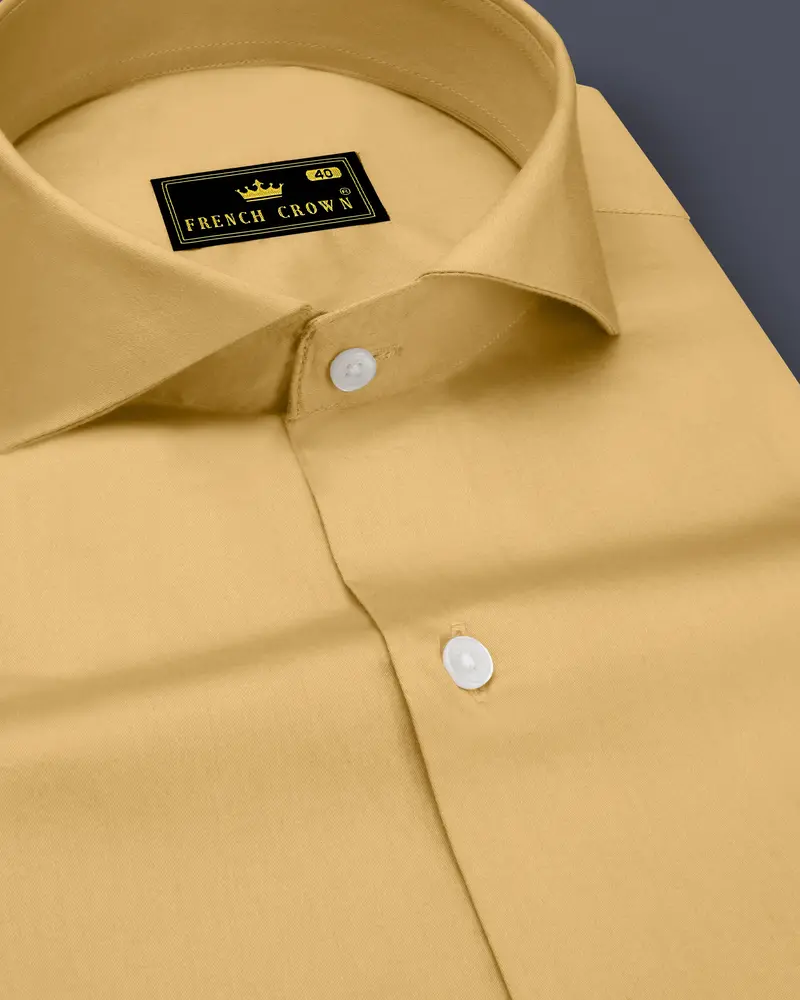 Aurion-Desert Yellow Subtle Sheen Super Soft Premium Cotton Cut Away Collar Dress Shirt 1