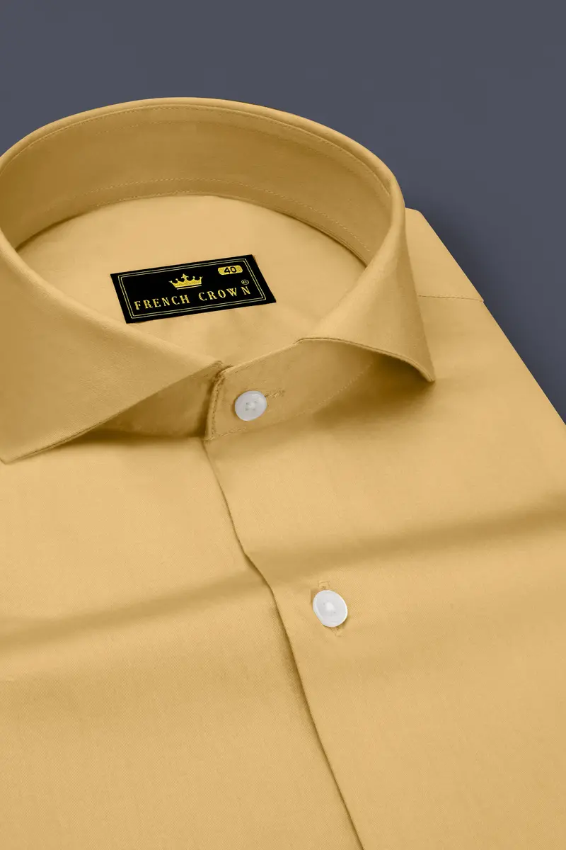 Aurion-Desert Yellow Subtle Sheen Super Soft Premium Cotton Cut Away Collar Dress Shirt 2