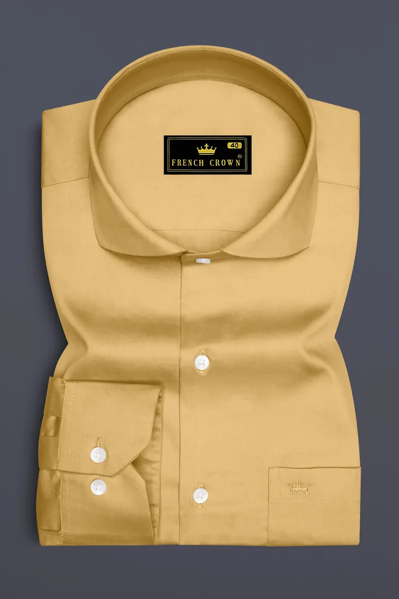 Aurion-Desert Yellow Subtle Sheen Super Soft Premium Cotton Cut Away Collar Dress Shirt 4