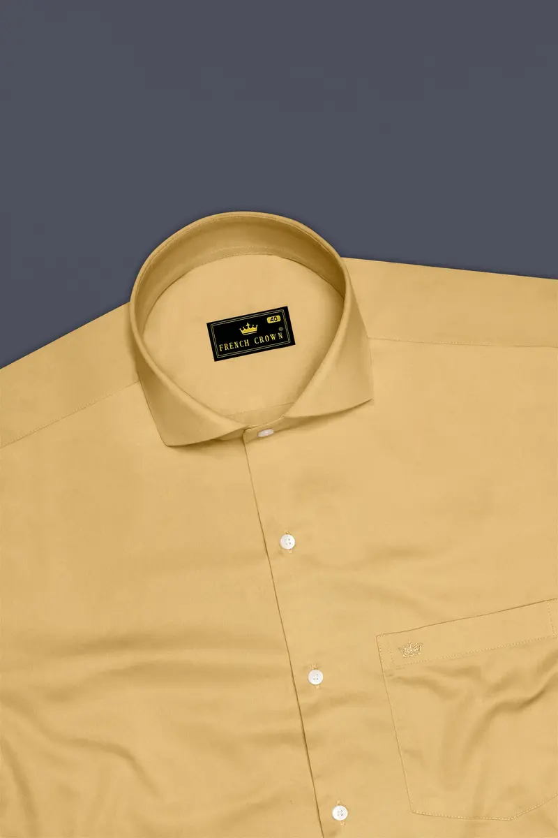 Aurion-Desert Yellow Subtle Sheen Super Soft Premium Cotton Cut Away Collar Dress Shirt 5