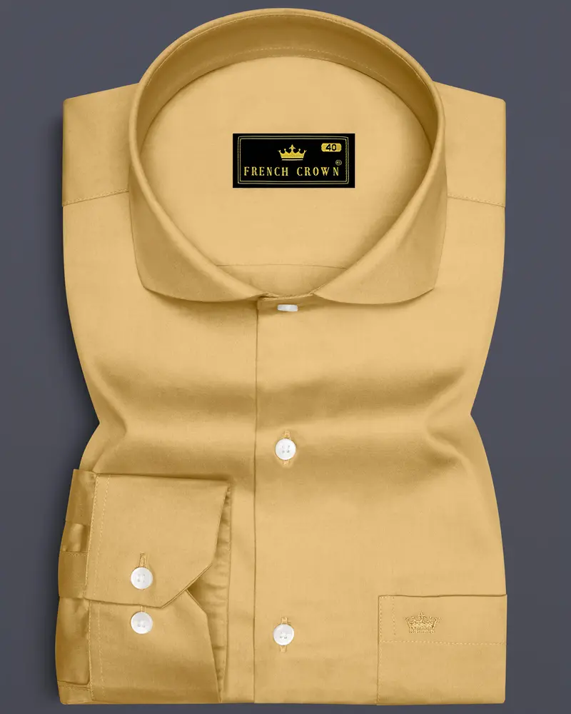 Aurion-Desert Yellow Subtle Sheen Super Soft Premium Cotton Cut Away Collar Dress Shirt 6