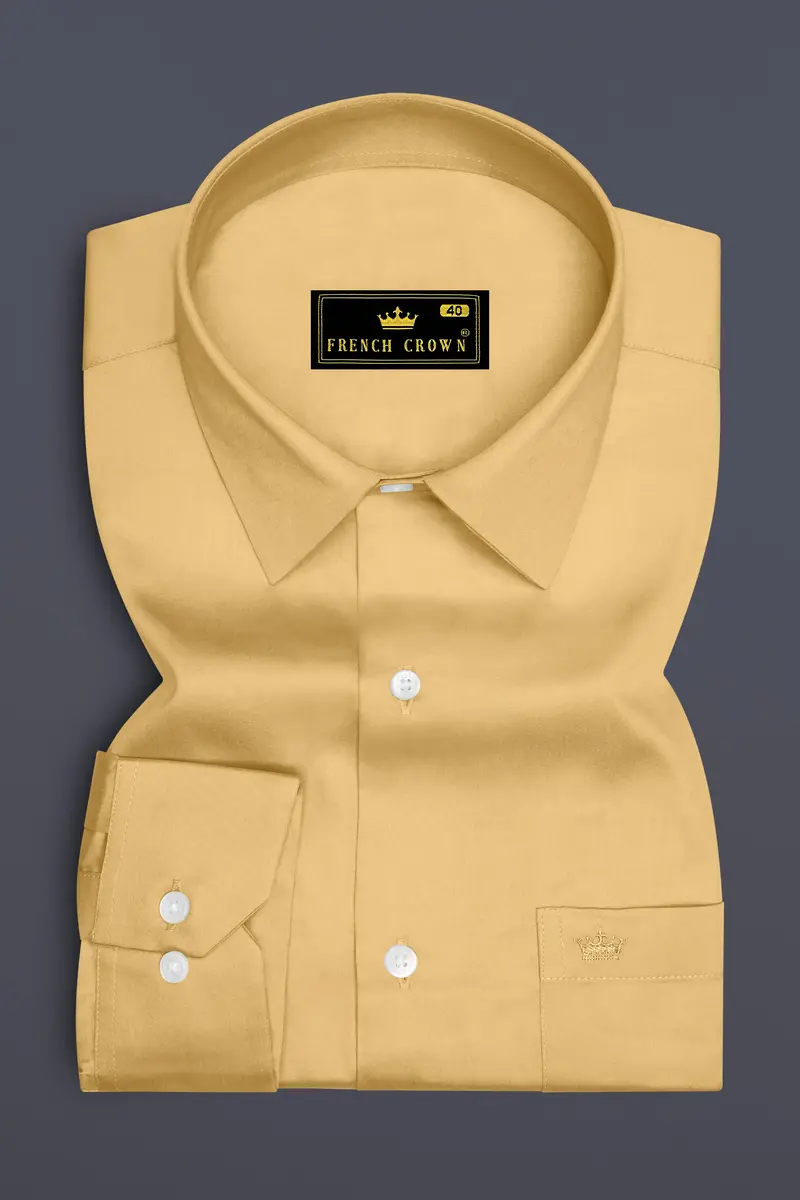 Aurion-Desert Yellow Subtle Sheen Super Soft Premium Cotton Dress Shirt 4