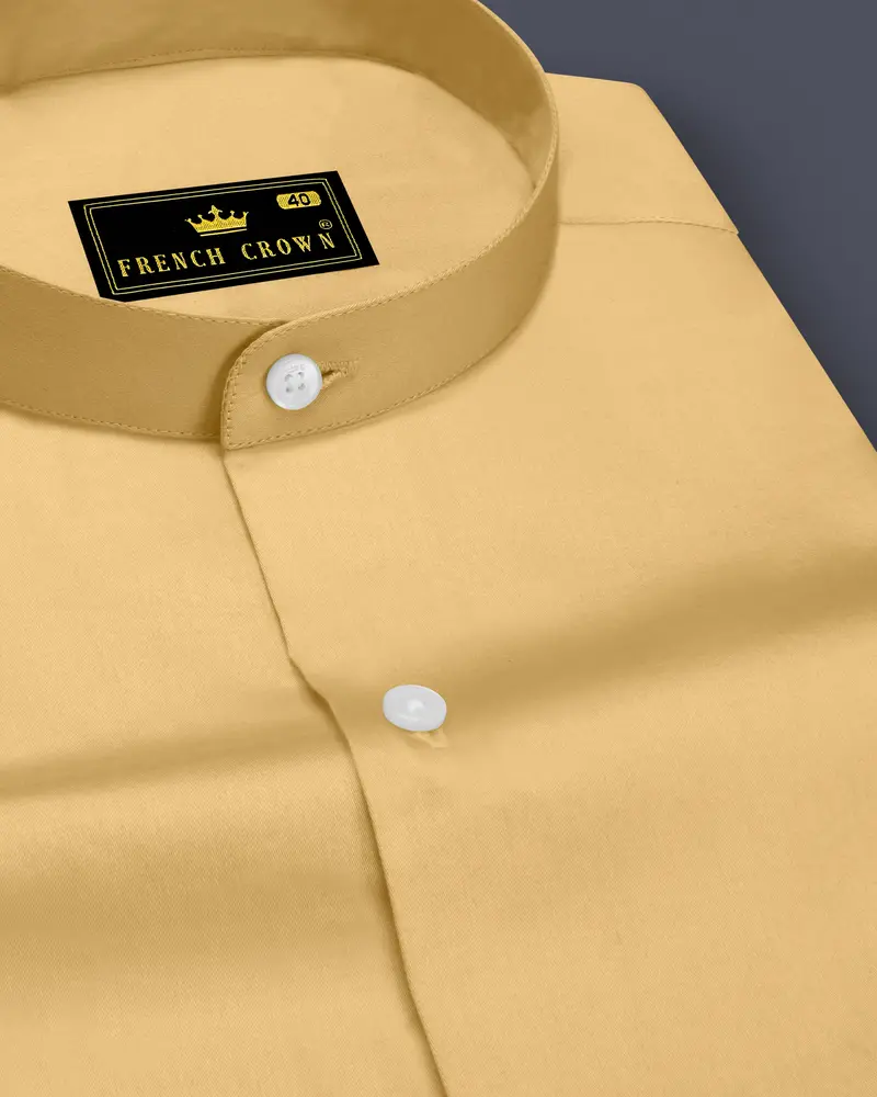 Aurion-Desert Yellow Subtle Sheen Super Soft Premium Cotton Mandarin Dress Shirt 1