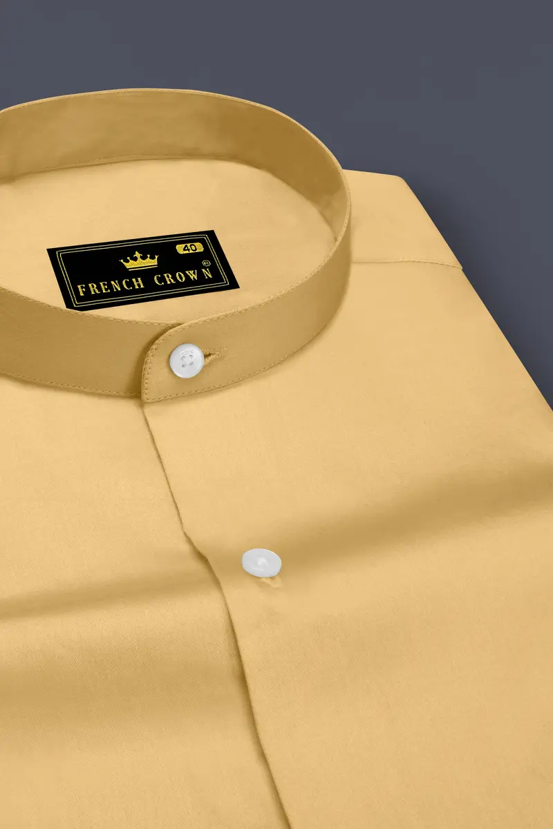 Aurion-Desert Yellow Subtle Sheen Super Soft Premium Cotton Mandarin Dress Shirt 2