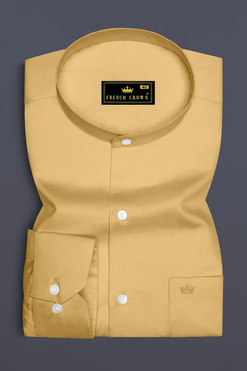Aurion-Desert Yellow Subtle Sheen Super Soft Premium Cotton Mandarin Dress Shirt 4