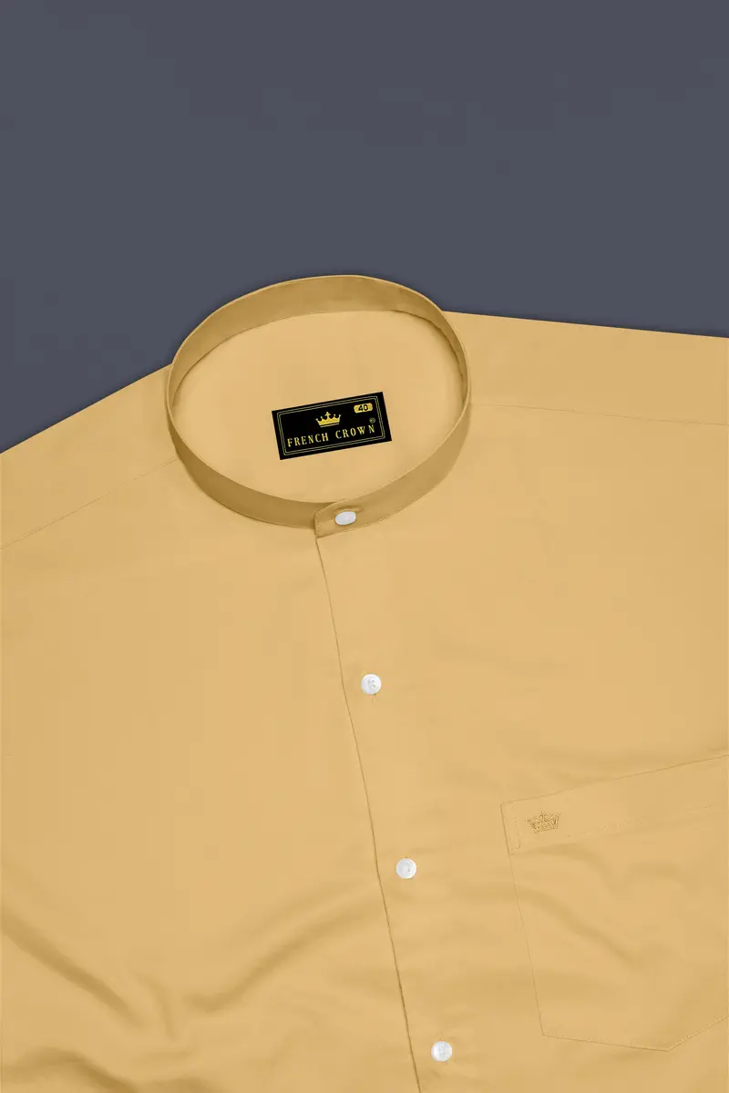 Aurion-Desert Yellow Subtle Sheen Super Soft Premium Cotton Mandarin Dress Shirt 5