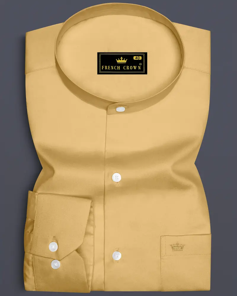 Aurion-Desert Yellow Subtle Sheen Super Soft Premium Cotton Mandarin Dress Shirt 6