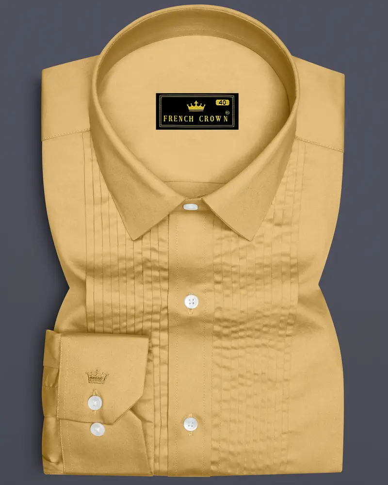 Aurion-Desert Yellow Subtle Sheen Super Soft Premium Cotton Tuxedo Dress Shirt 1