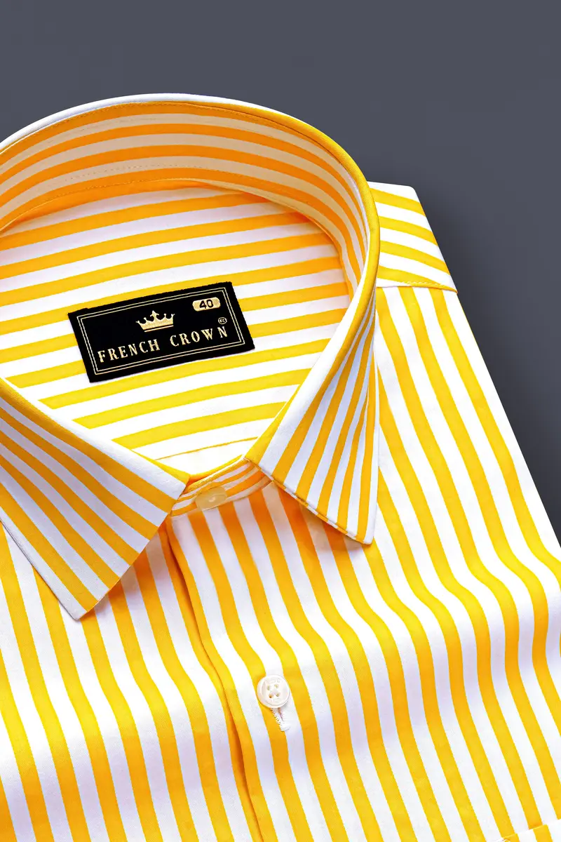 Aurisel-Koromiko Yellow And Bright White Striped Subtle Sheen Super Soft Premium Cotton Dress Shirt 2