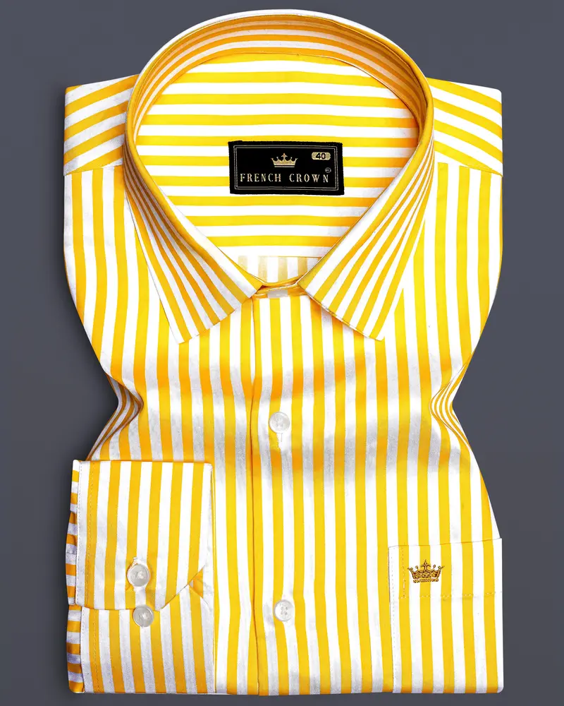 Aurisel-Koromiko Yellow And Bright White Striped Subtle Sheen Super Soft Premium Cotton Dress Shirt 6