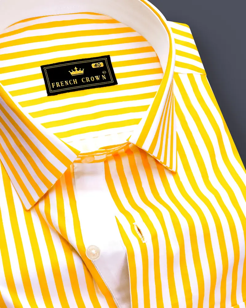 Aurisel-Koromiko Yellow And Bright White Striped Super Soft Premium Cotton Dress Shirt 1