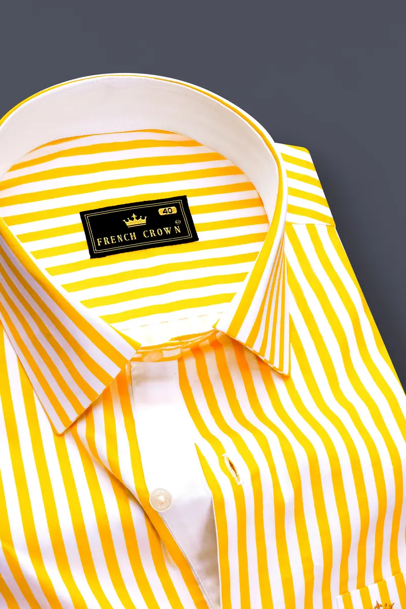 Aurisel-Koromiko Yellow And Bright White Striped Super Soft Premium Cotton Dress Shirt 2