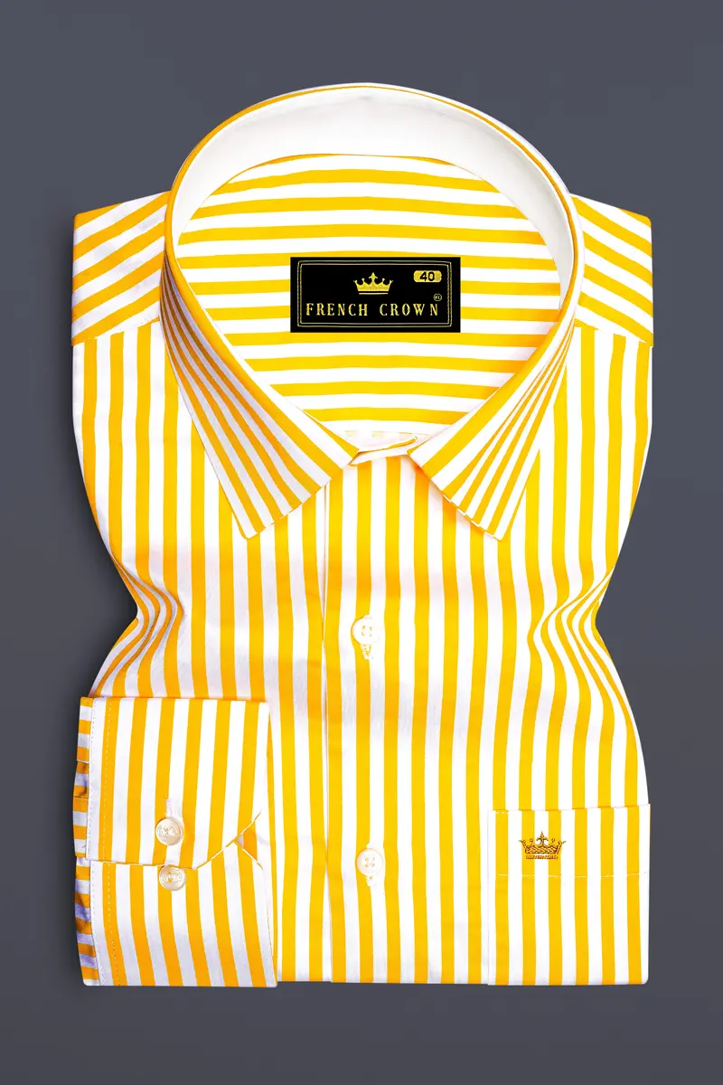 Aurisel-Koromiko Yellow And Bright White Striped Super Soft Premium Cotton Dress Shirt 4