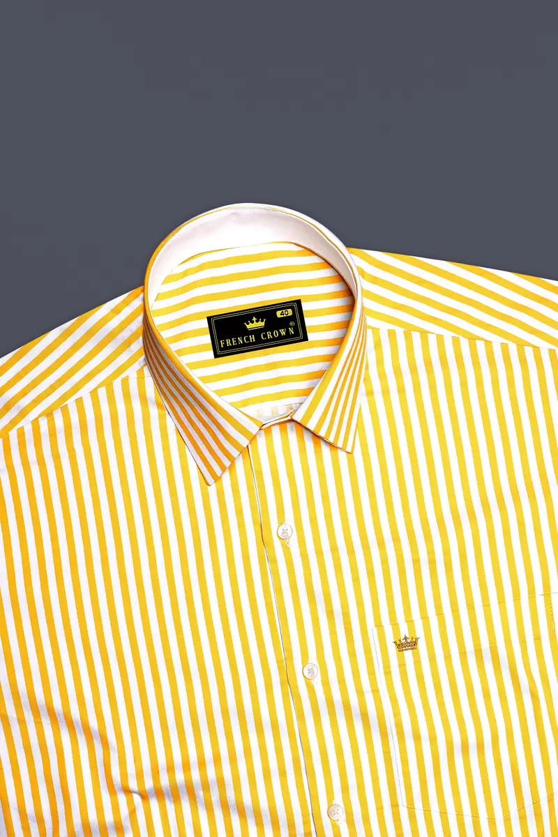 Aurisel-Koromiko Yellow And Bright White Striped Super Soft Premium Cotton Dress Shirt 5