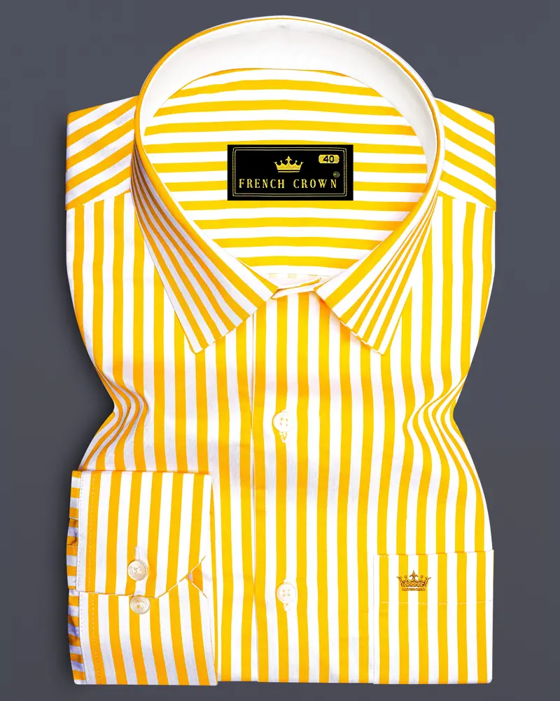 Aurisel-Koromiko Yellow And Bright White Striped Super Soft Premium Cotton Dress Shirt 6