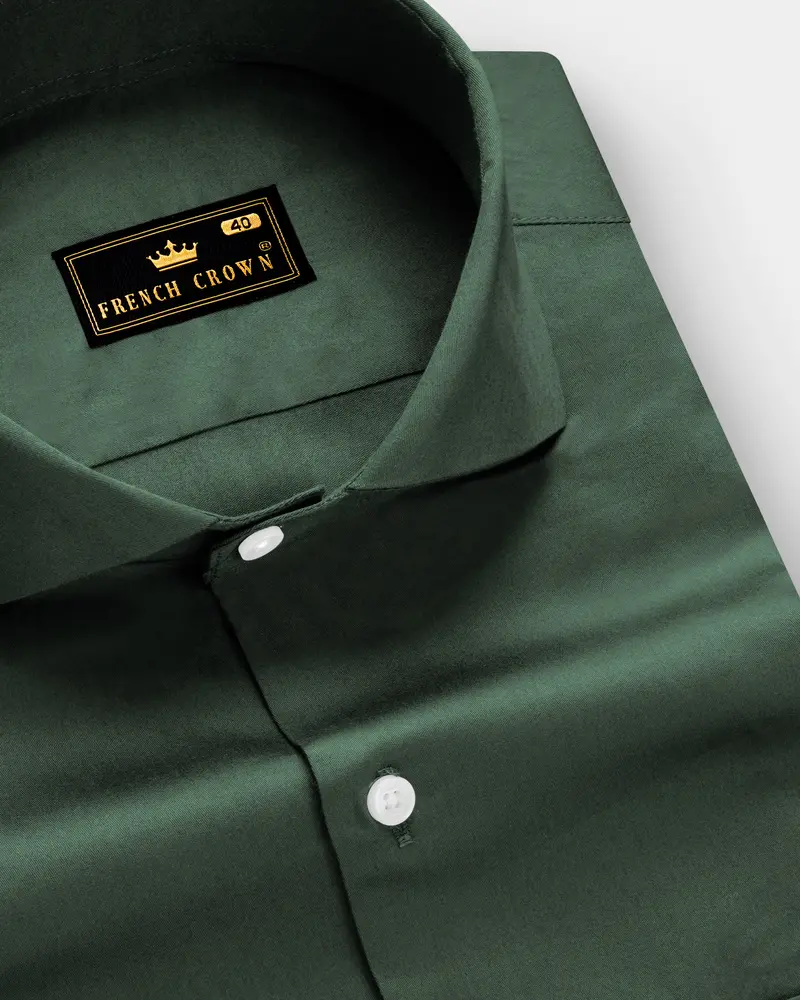 Aurora-Lunar Green Solid Subtle Sheen Super Soft Premium Cotton Cut Away Collar Dress Shirt 1