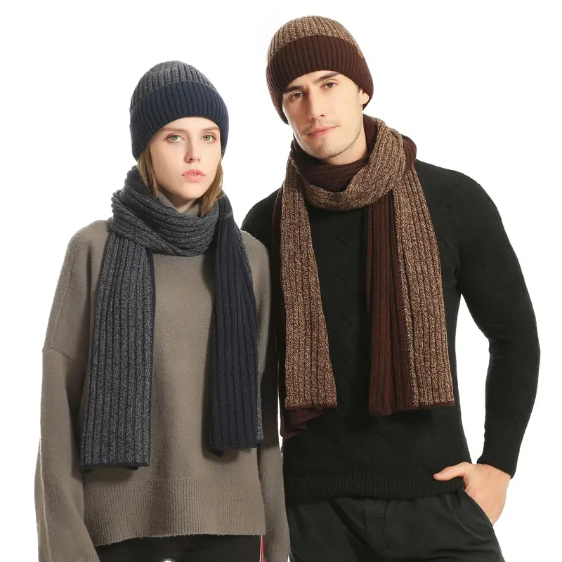 Autumn And Winter Woolen Cap Suit Color Matching Knitted Hat Thickened Scarf Gloves Three-Piece Set 1