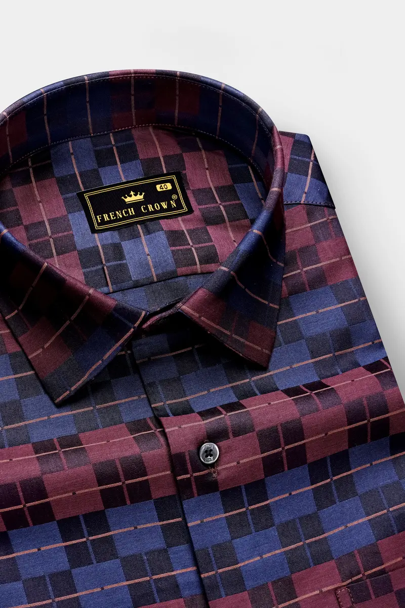 Autumn-Boysenberry Maroon And Kashmir Blue Jacquard Textured Premium Cotton Dress Shirt 1