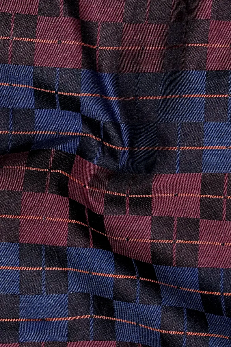 Autumn-Boysenberry Maroon And Kashmir Blue Jacquard Textured Premium Cotton Dress Shirt 2