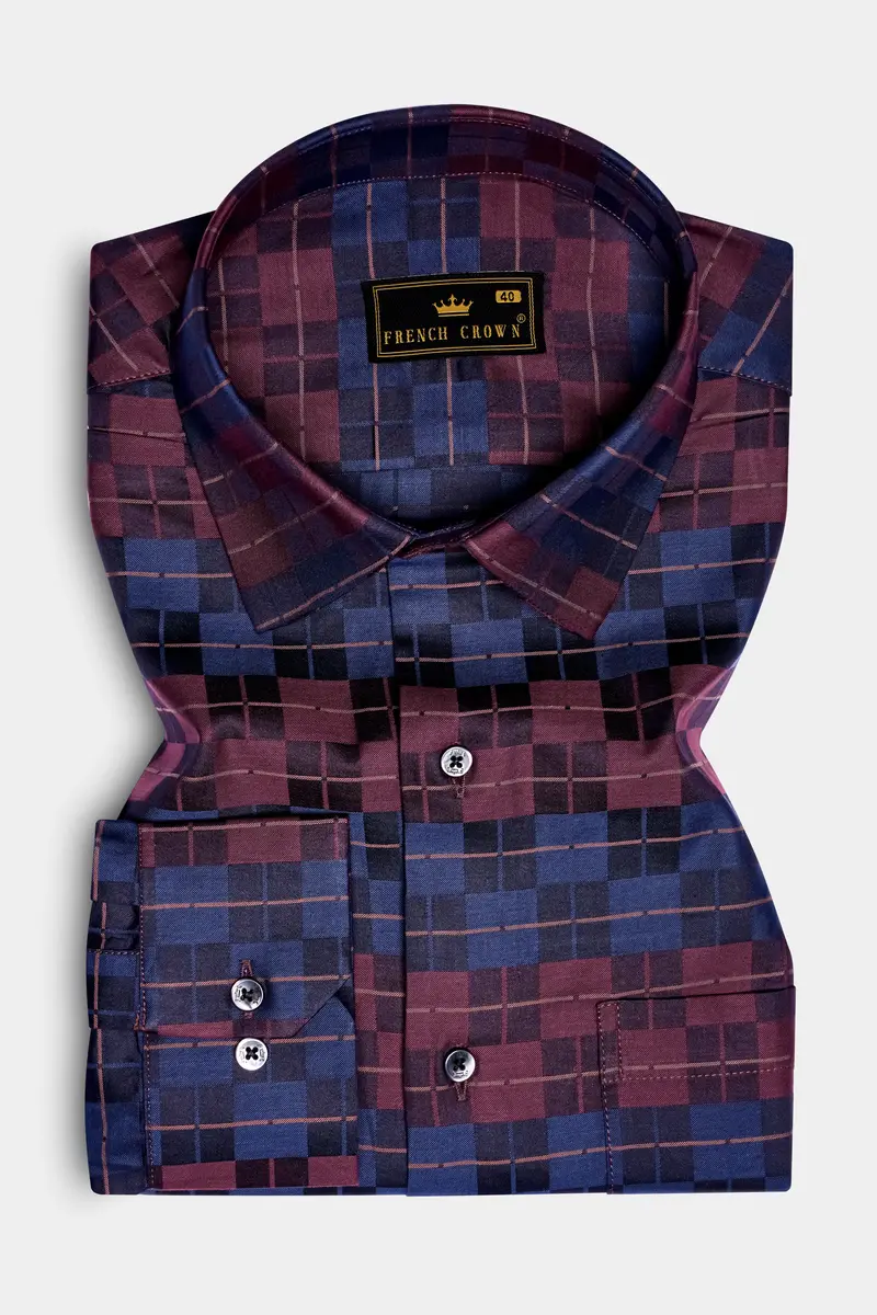 Autumn-Boysenberry Maroon And Kashmir Blue Jacquard Textured Premium Cotton Dress Shirt 3