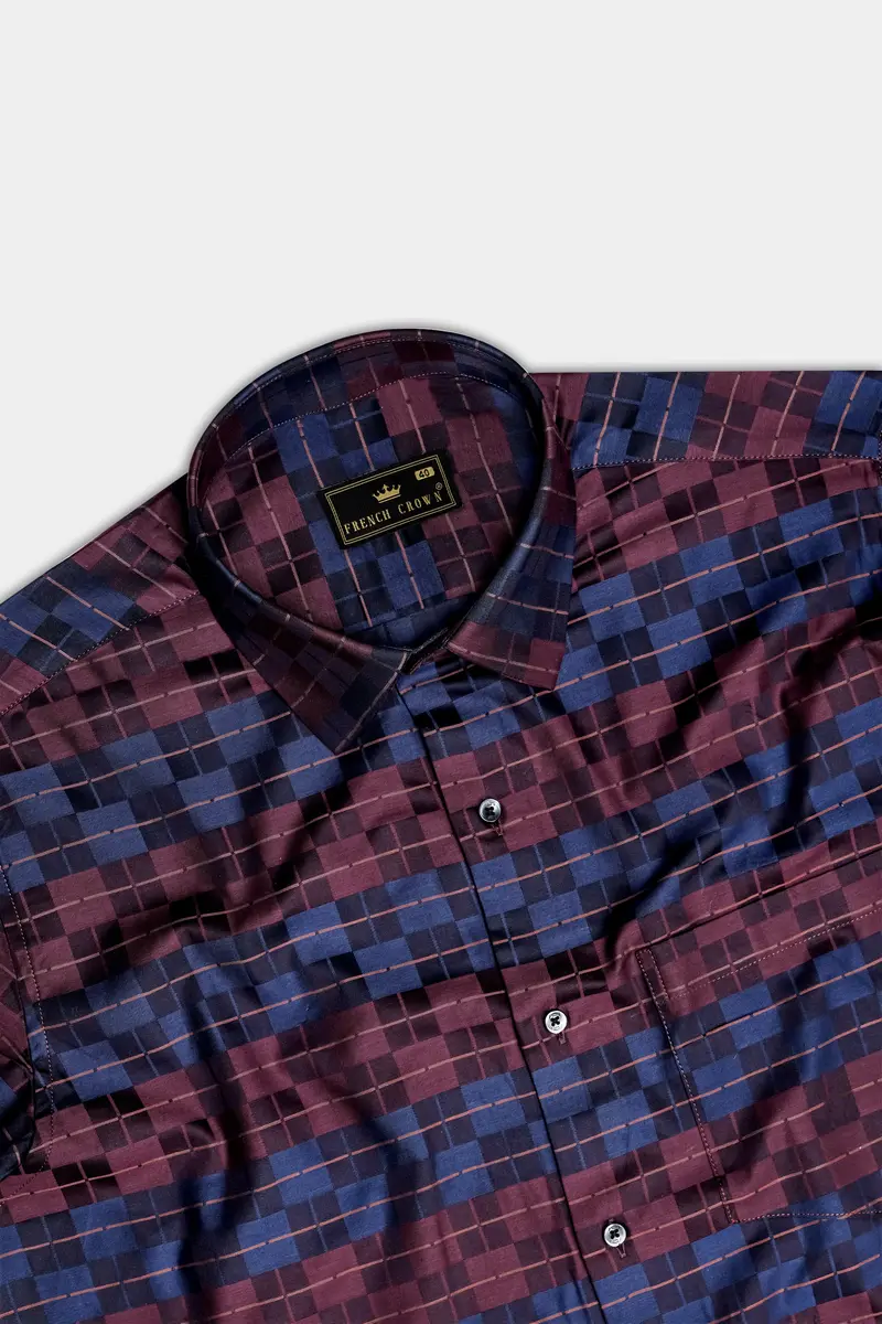 Autumn-Boysenberry Maroon And Kashmir Blue Jacquard Textured Premium Cotton Dress Shirt 4