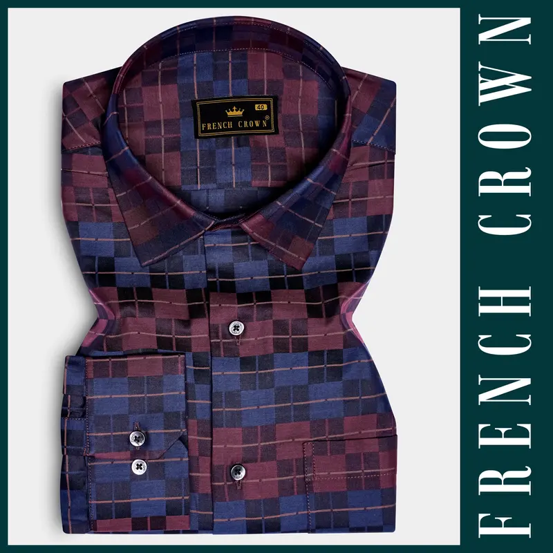Autumn-Boysenberry Maroon And Kashmir Blue Jacquard Textured Premium Cotton Dress Shirt 5