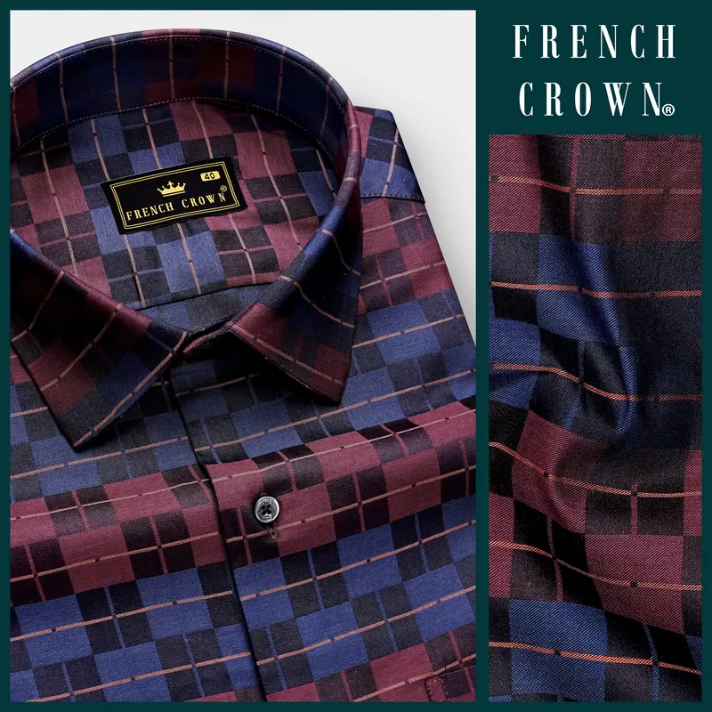 Autumn-Boysenberry Maroon And Kashmir Blue Jacquard Textured Premium Cotton Dress Shirt 8