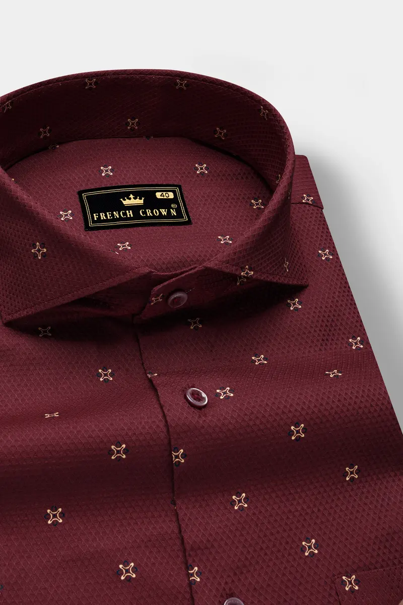 Autumn Ember-Russett Maroon Dobby Textured Premium Giza Cotton Shirt 1