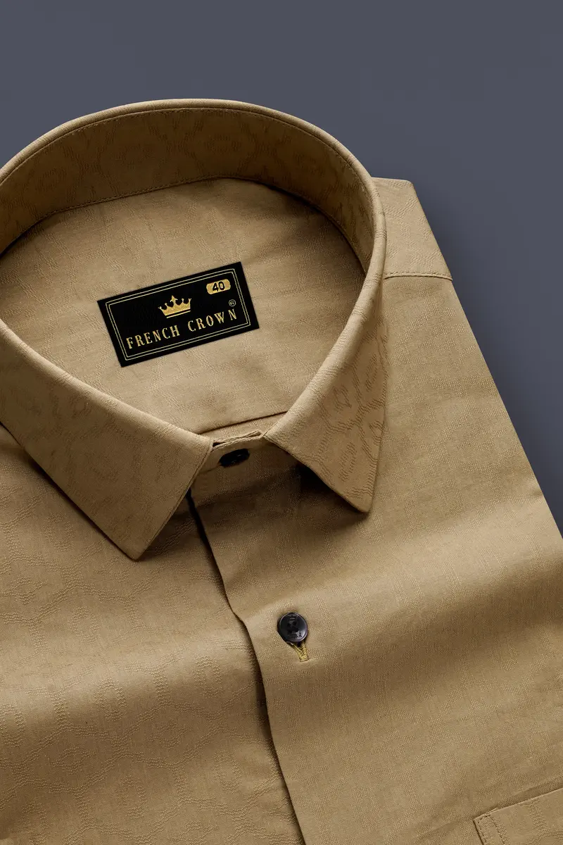 Autumn-Shadow Brown Dobby Textured Premium Giza Cotton Dress Shirt 1