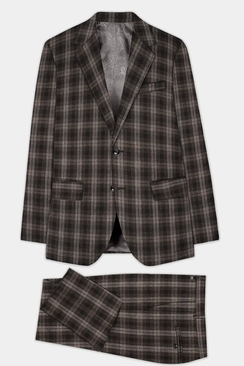 Autumnhaven-Umber Brown Plaid Tweed Single Breasted Suit 11