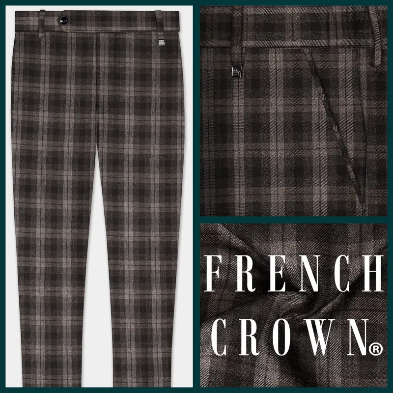 Autumnhaven-Umber Brown Plaid Tweed Stretchable Waistband Pant 1