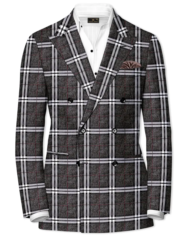 Axiom-Granite Gray Plaid Wool Rich Double Breasted Blazer 1
