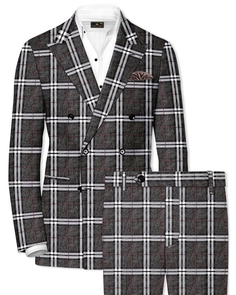 Axiom-Granite Gray Plaid Wool Rich Double Breasted Suit 1