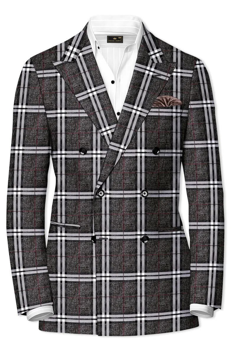 Axiom-Granite Gray Plaid Wool Rich Double Breasted Suit 10