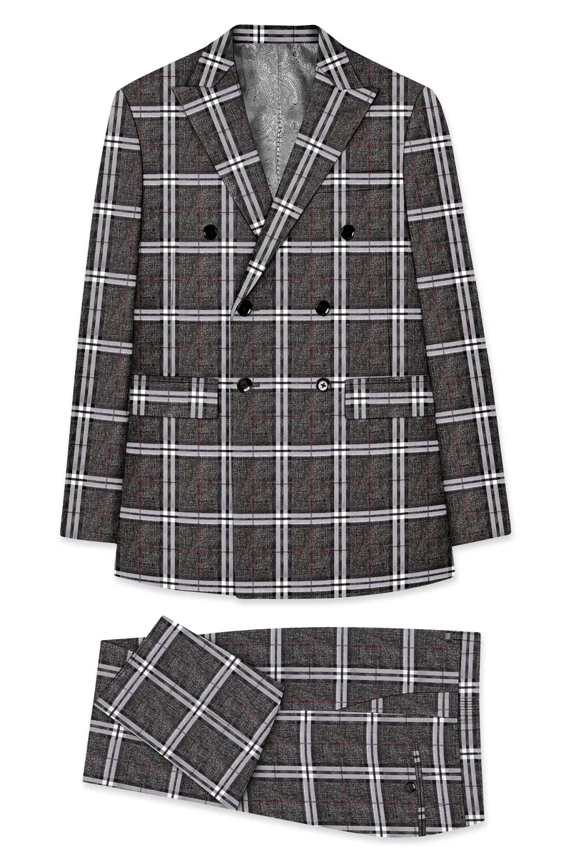 Axiom-Granite Gray Plaid Wool Rich Double Breasted Suit 11