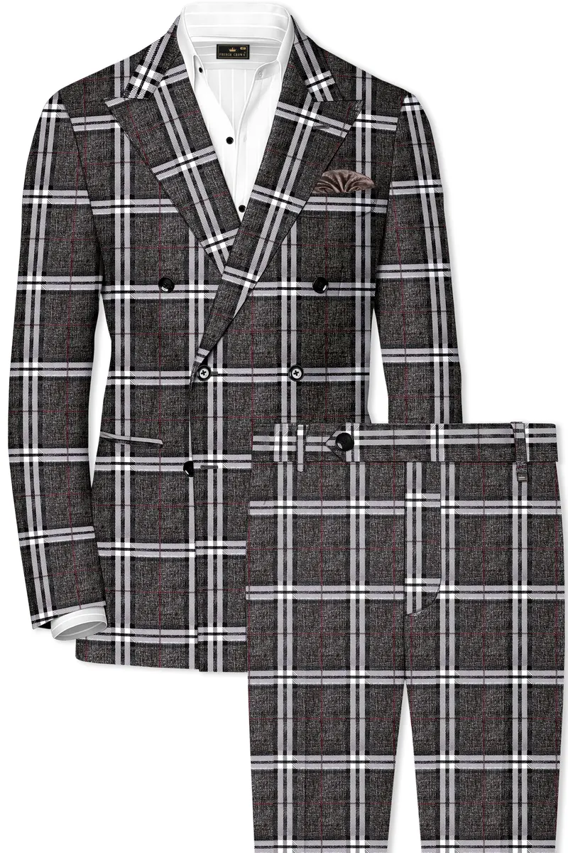 Axiom-Granite Gray Plaid Wool Rich Double Breasted Suit 2