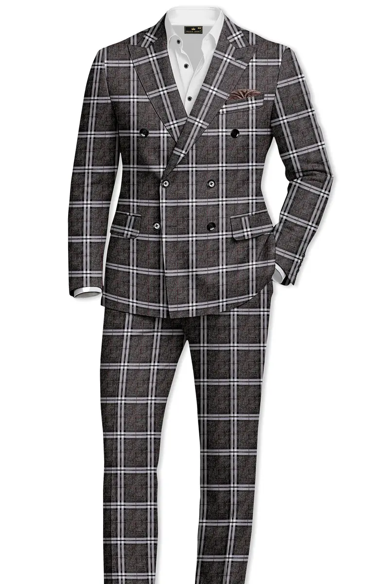 Axiom-Granite Gray Plaid Wool Rich Double Breasted Suit 4