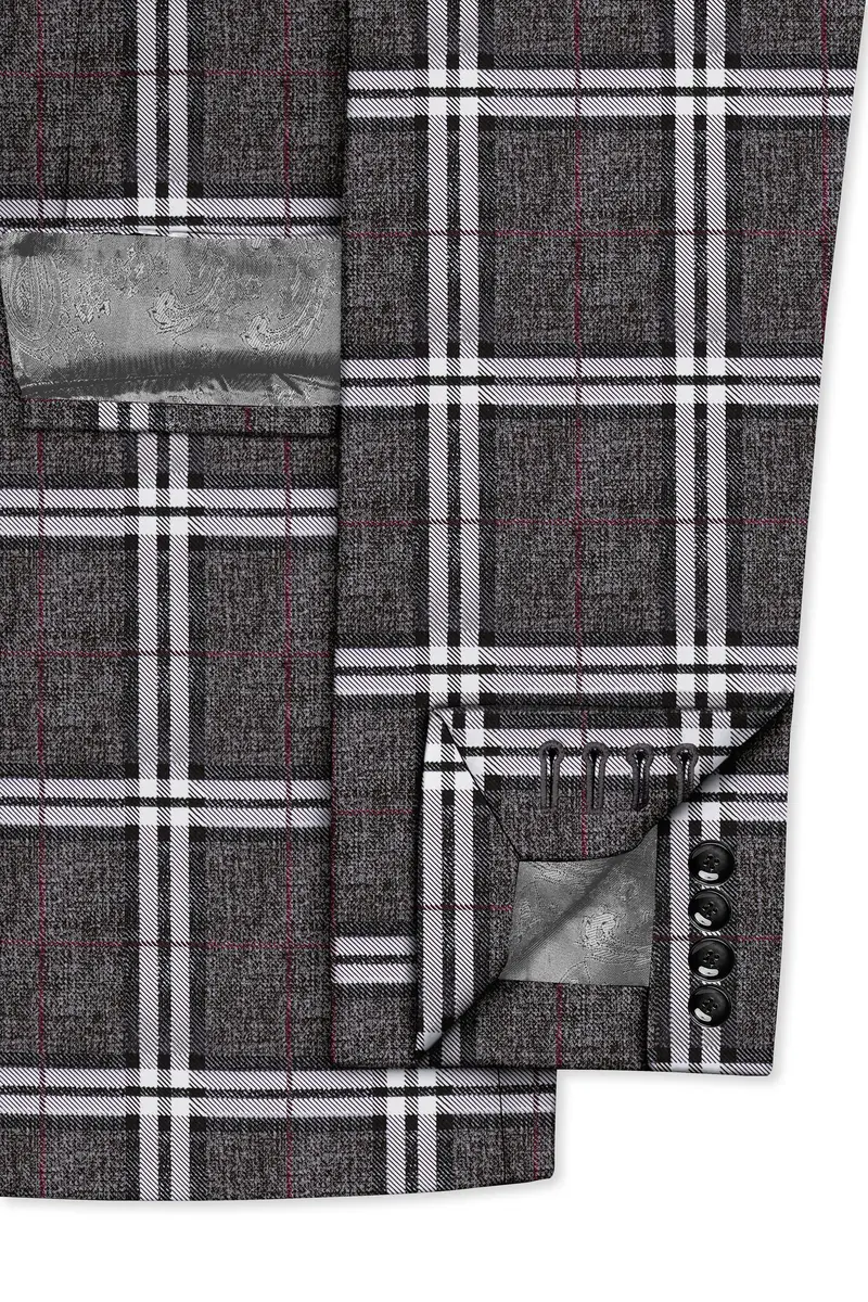 Axiom-Granite Gray Plaid Wool Rich Double Breasted Suit 7