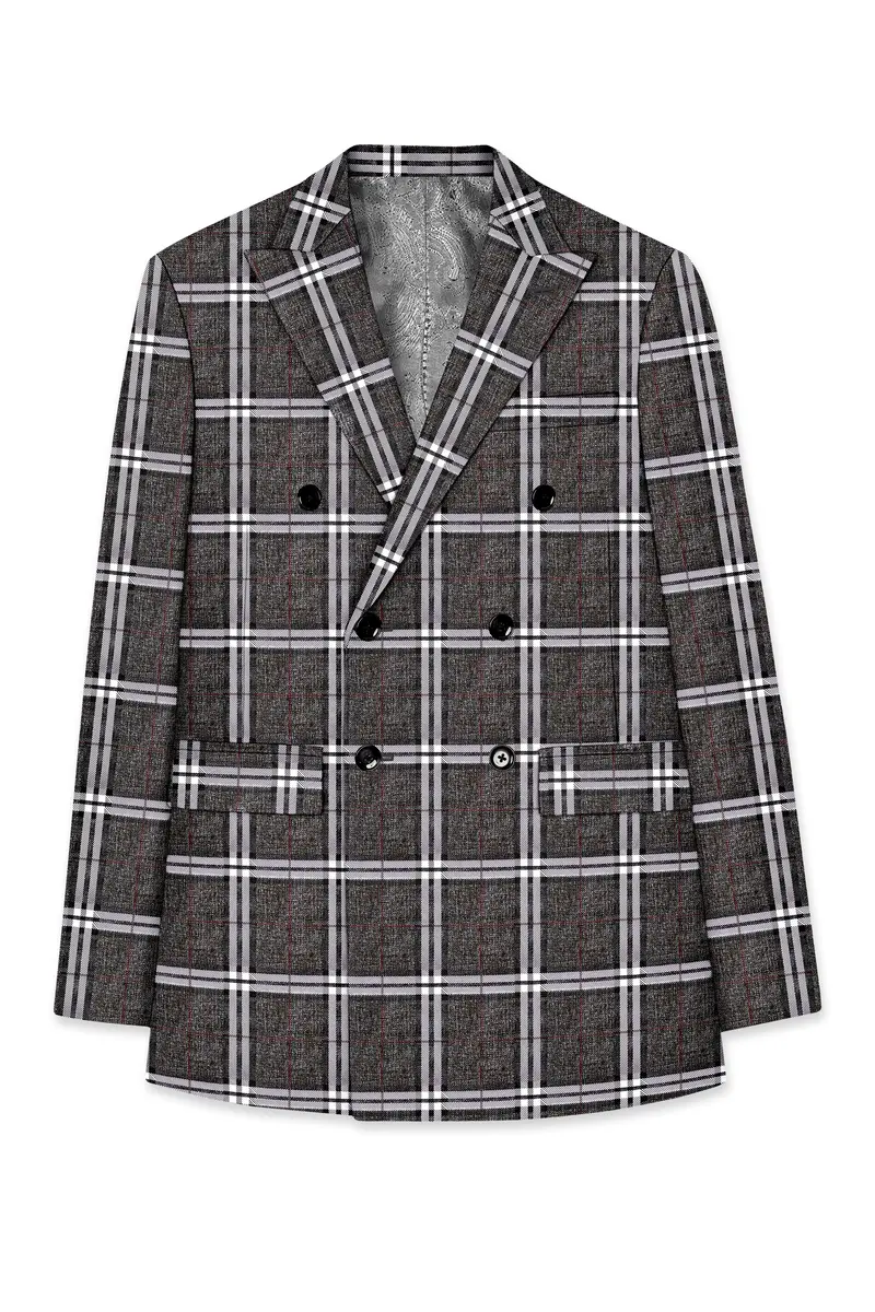 Axiom-Granite Gray Plaid Wool Rich Double Breasted Suit 8