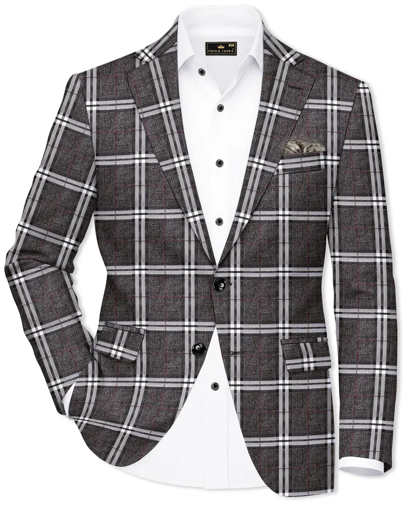 Axiom-Granite Gray Plaid Wool Rich Single Breasted Blazer 1