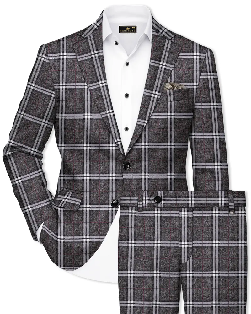 Axiom-Granite Gray Plaid Wool Rich Single Breasted Suit 1