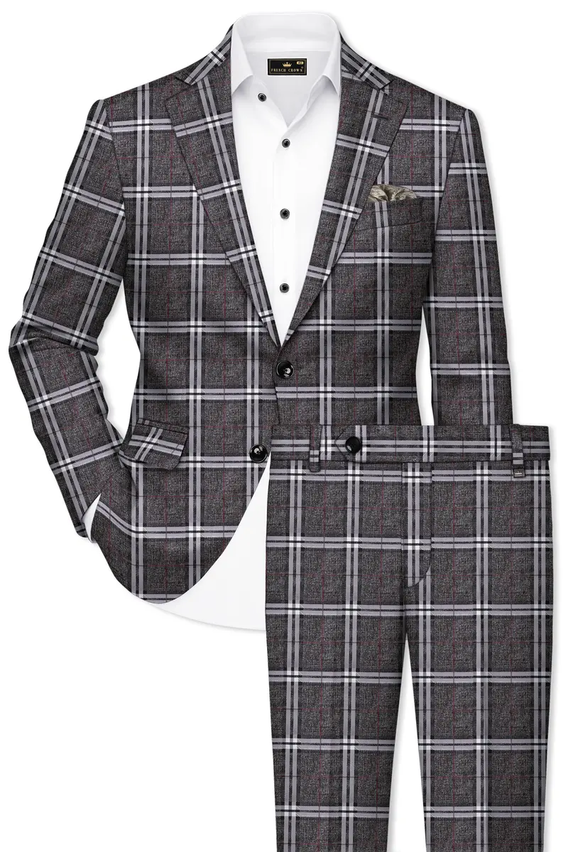 Axiom-Granite Gray Plaid Wool Rich Single Breasted Suit 2