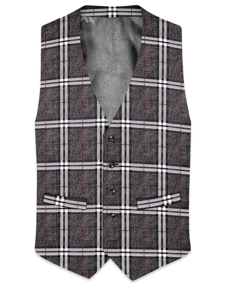 Axiom-Granite Gray Plaid Wool Rich Waistcoat 1