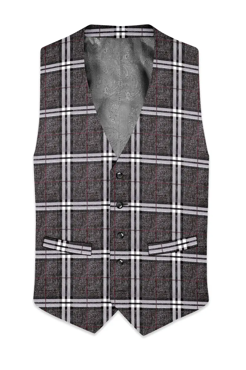 Axiom-Granite Gray Plaid Wool Rich Waistcoat 2
