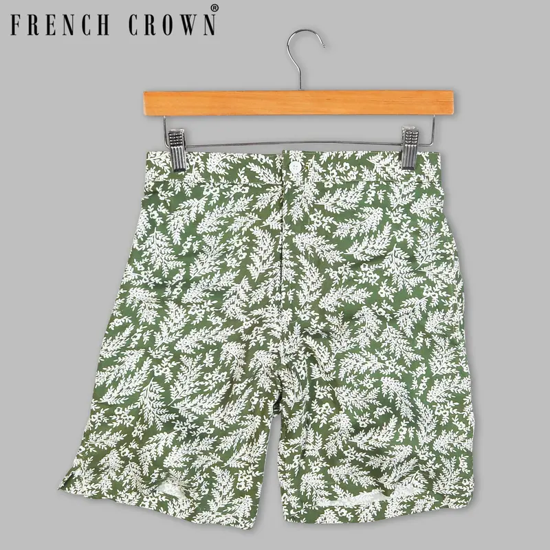 Axolotl & White Leaves Printed Premium Tencel Shorts 1