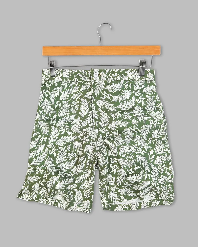 Axolotl & White Leaves Printed Premium Tencel Shorts 2