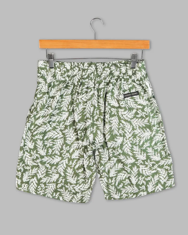 Axolotl & White Leaves Printed Premium Tencel Shorts 4