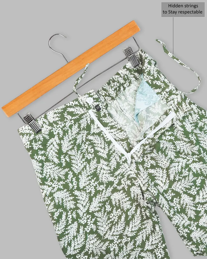 Axolotl & White Leaves Printed Premium Tencel Shorts 5