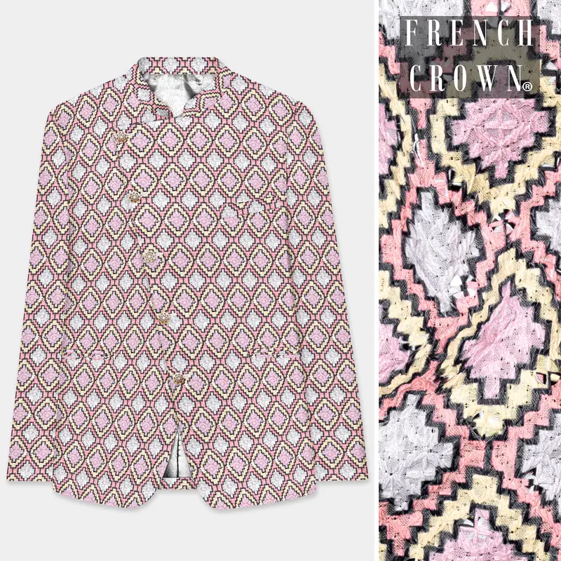 Azalea Pink And Astra Yellow Multicolour Designer Embroidered Cross Placket Bandhgala Jodhpuri 1