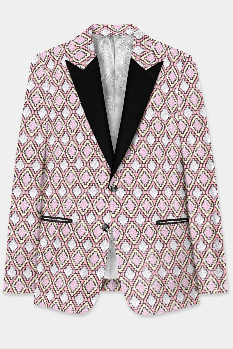 Azalea Pink And Astra Yellow Multicolour Designer Embroidered Peak Lapel Tuxedo Blazer 2